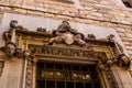 Barcelona, Catalonia, Spain, September 22, 2019. Details of the exterior buildings in the Gothic quarter. Ancient bas-reliefs on Royalty Free Stock Photo