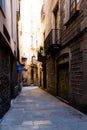 Barcelona, Catalonia, Spain, September 22, 2019. Details of the exterior historical buildings. Ancient bas-reliefs on the windows Royalty Free Stock Photo