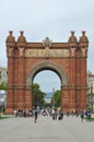 BARCELONA, CATALONIA SPAIN - SEPTEMBER 2016: tourists near Triumph Arch, Arc de Triomf Royalty Free Stock Photo