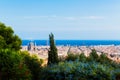 Barcelona, Catalonia, Spain, September 21, 2019. The view of Barcelona from the Park of Guell was designed by the architect Antoni Royalty Free Stock Photo