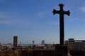 Panorama view with holy cross on the roof of cathedral