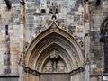 Barcelona Cathedral, detail of the secondary entrance, with the Saint surrounded by a pointed arch. Barcelona Royalty Free Stock Photo