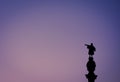 Barcelona Christopher Columbus statue silhouette over sunset and blue hour clear sky