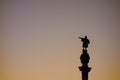 Barcelona Christopher Columbus statue silhouette over sunset clear sky