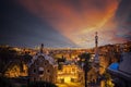 Barcelona city at sunrise viewed from park Guell