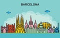 Barcelona City Tour Cityscape Skyline Colorful Illustration