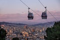 Barcelona city view, Spain. Cable car, Teleferic de Montjuic