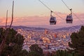 Barcelona city view, Spain. Cable car, Teleferic de Montjuic