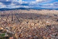 Barcelona cityline panoramic aerial view to the city from Montjuic Castle hill