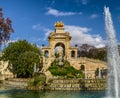 Barcelona, Ciudadela park lake fountain with golden quadriga of