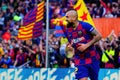 Arturo Vidal celebrates a goal at the La Liga match between FC Barcelona and Deportivo Alaves