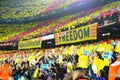 Fans show a banner pro Catalonia Independence at the La Liga match between FC Barcelona and Real Madrid