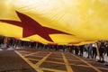 Barcelona demo for independence detail under giant flag Royalty Free Stock Photo