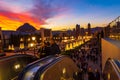 Spectacular sunset Avenue de la Reina Maria Cristina with escalators Royalty Free Stock Photo
