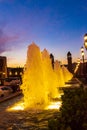 Barcelona fountains at twilight with Torres Venecianes and lanterns Spain Royalty Free Stock Photo