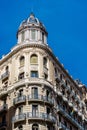 Barcelona iconic architecture is a timeless reminder of its history, with beautiful blue buildings stretching to the sky. A Royalty Free Stock Photo