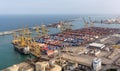 Barcelona industrial cargo port aerial view