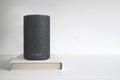 BARCELONA - JANUARY 2019: Amazon Alexa Smart speaker on a book on a shelf