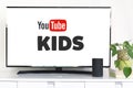 BARCELONA, January 8: Smart TV with the YOUTUBE KIDS service with the logo in it, on January 8, 2020