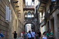 BARCELONA-JULY 22: Carrer del Bisbe Irurita in the Gothic Quarter on July 22, 2012 in Barcelona. Catalonia. Spain. Royalty Free Stock Photo