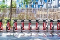 BARCELONA, JULY 9: Electric bicycle renting service in PlaÃÂ§a Universitat in Barcelona