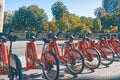 BARCELONA, JUNE 14: Electric bicycle renting service in PlaÃÂ§a Universitat in Barcelona Royalty Free Stock Photo