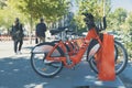 BARCELONA, JUNE 14: Electric bicycle renting service in PlaÃÂ§a Universitat in Barcelona