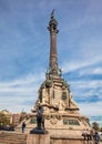 Monument to Christopher Columbus at the lower end of La Rambla in Barcelona Spain Royalty Free Stock Photo