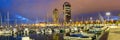 Barcelona Marina yacht harbor Port Olimpic city town at twilight panorama in Spain Royalty Free Stock Photo