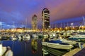 Barcelona Marina yacht harbor Port Olimpic city town at twilight in Spain Royalty Free Stock Photo