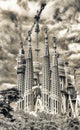 BARCELONA - MAY 14, 2018: Sagrada Famila facade on a cloudy day. This is the symbol of the city