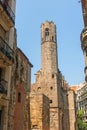 Barcelona: medieval Tower of Santa Agata Chapel. also known as King`s Chapel, in the heart of Barri Gotic gothic quarter.