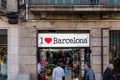 Barcelona Merchandise store along La Rambla shopping street in Barcelona Spain