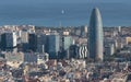 Barcelona north seaside skyline with Agbar Tower rounded skyscrapper on main term