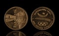 Barcelona 1992 olympics commemorative coin isolated on black, both sides