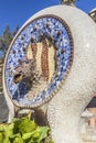 Barcelona. In the Park Guell. Small fountain in the form of a reptile`s head