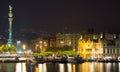 Barcelona Port with Columbus statue in night Royalty Free Stock Photo