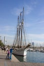 Barcelona's seafront beautiful sailing ship