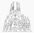 Barcelona Sagrada Familia illustration. Outline hand drawn sketch