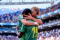 Odegaard (R) and Isak (L) celebrate a goal at the La Liga match between RCD Espanyol and Real Sociedad