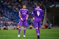 Pepe l and Sergio Ramos r play at the La Liga match between RCD Espanyol and Real Madrid CF