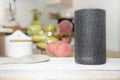 BARCELONA - SEPTEMBER 2018: Amazon Echo Smart Home Alexa Voice Service in a kitchen on September 17, 2018 in Barcelona.