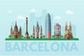 Barcelona sightseeing tour blue flat vector banner