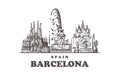 Barcelona sketch skyline. Barcelona, Spain hand drawn illustration