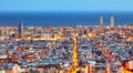 Barcelona skyline, Aerial view at night, Spain