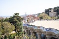 Barcelona, Spain 05.04.2021. Antoni Gaudi park Guell - public system composed of gardens during covid-19 pandemic period, tourists Royalty Free Stock Photo