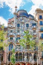 Barcelona, Spain - 17 April, 2016: The facade Casa Battlo or house of bones designed by Antoni Gaudi Royalty Free Stock Photo