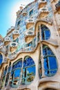 Barcelona, Spain - 17 April, 2016: The facade Casa Battlo or house of bones designed by Antoni Gaudi Royalty Free Stock Photo