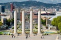 BARCELONA, SPAIN - April, 2019: The Four Columns, created by Josep Puig i Cadafalch, is on the place in front of Museu Nacional d