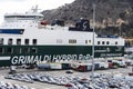 Grimaldi hybrid cargo ship moored at the loading dock in Barcelona, Catalonia, Spain